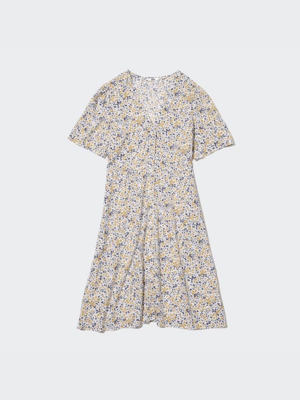 Uniqlo Floral V-Neck Short Sleeve Dress in Yellow and Blue sz S